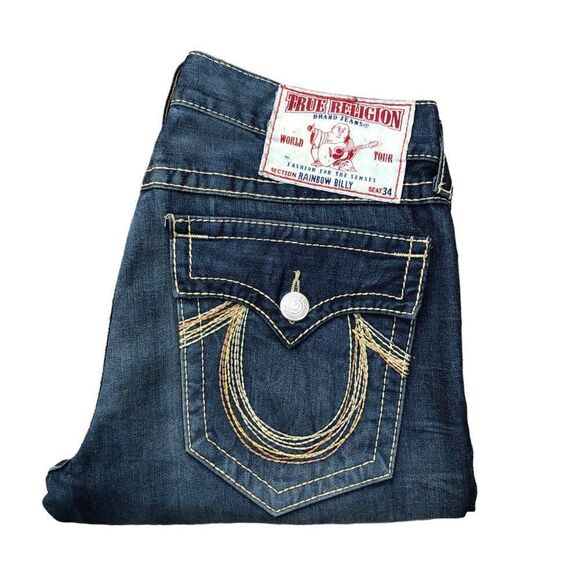 Vintage True Religion Jeans Size 36 RAINBOW BILLY Blue - Picture 6 of 10